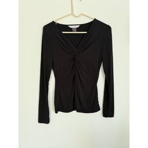 ✨3 for $20 Peter Nygard Petite Black Twist Front V-Neck Top Blouse Small